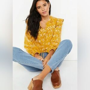 Time And Tru Women's Flutter Sleeve Boho Blouse Size XL Mustard Yellow